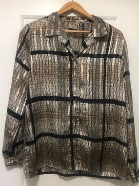 Allison Daley Vintage 90s Button Up Shirt Satin Plaid Women's Size 10